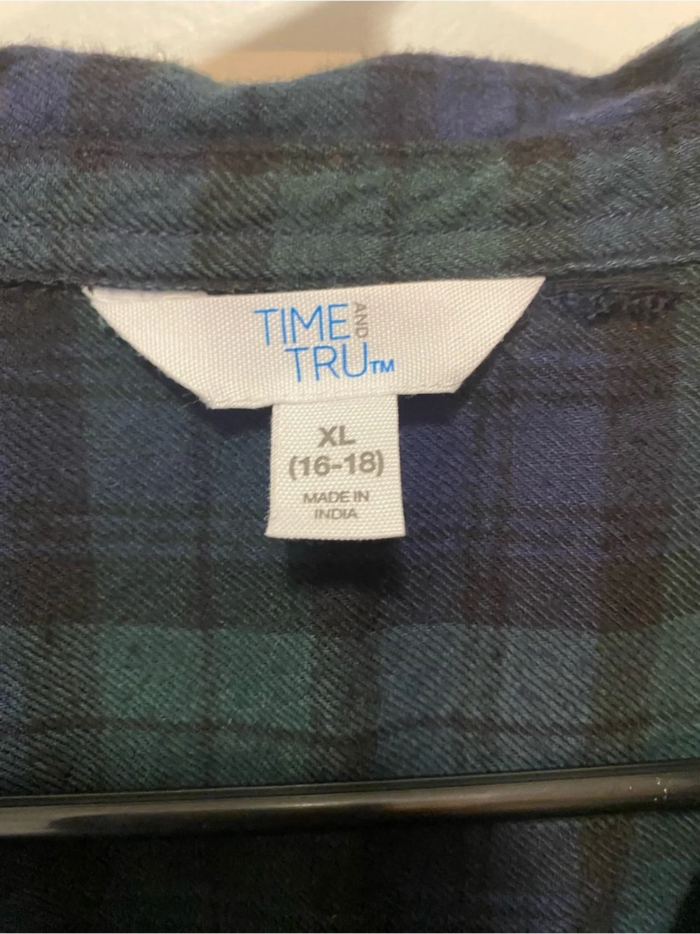 Time and Tru Navy and Green Plaid Ruffle-Hem Dress